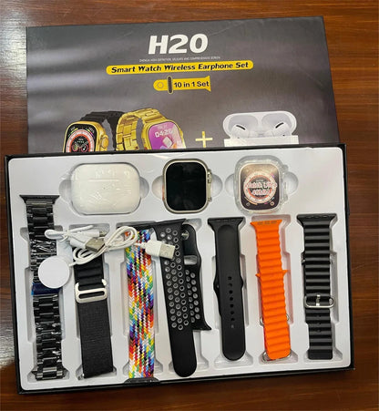 H20 10-in-1 Ultra Smart Watch Bundle (Includes 7 Straps, Silicone Case, and Earbuds)