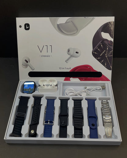 V11 Smart Watch Classic 10-in-1 Bundle with AirPods