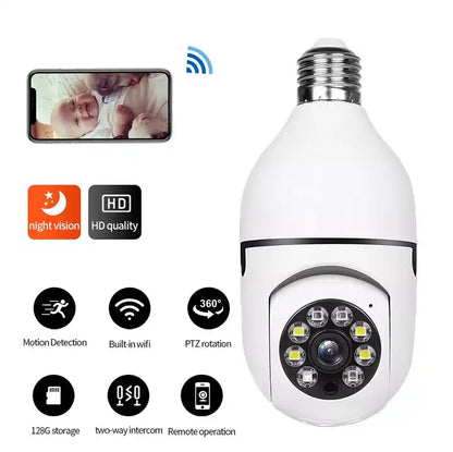 1080p WiFi Bulb Camera - 360° Panoramic with Night Vision