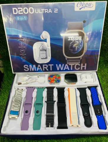 D200 Ultra 2 Smart Watch 8 in 1 with airpods, protection case and Charger