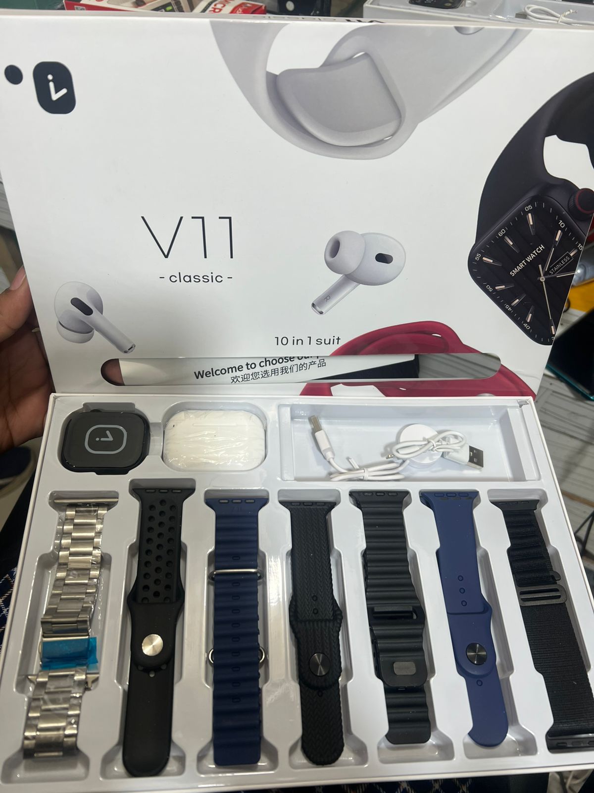 V11 Smart Watch Classic 10-in-1 Bundle with AirPods