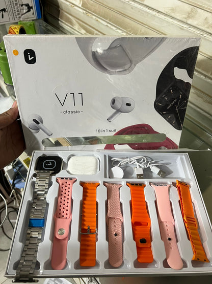 V11 Smart Watch Classic 10-in-1 Bundle with AirPods