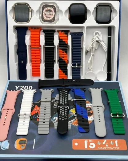 Y200 Smartwatch Combo Pack - 3 Watches, 15 Straps, Silicone Case, Touch Pen & Counter