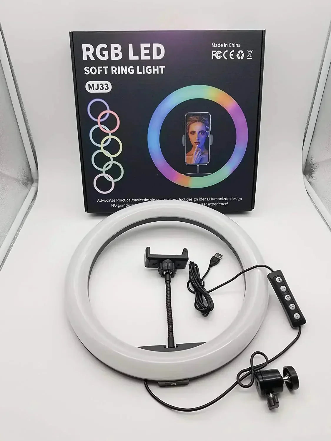 RGB LED Ring Light MJ33, 33cm (13-inch) with Phone Clip